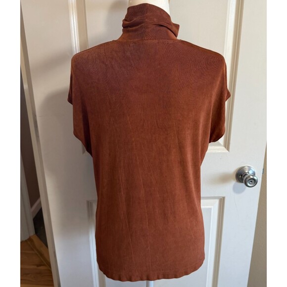 Chico's Travelers Size 2 Large Burnt Sienna Mock Neck Cap Sleeve Top Blouse - Picture 10 of 15